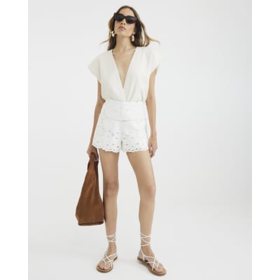 White Cutwork Shorts