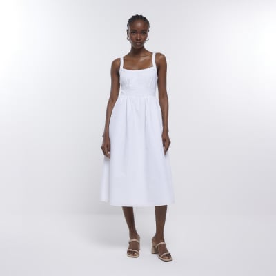 White Denim Midi Dress | River Island