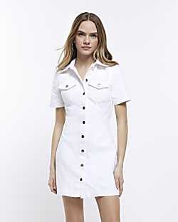 White denim mini shirt dress