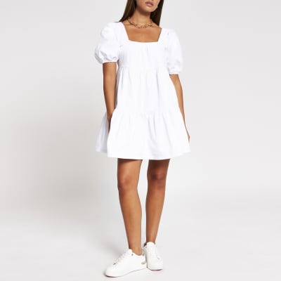 river island white linen dress