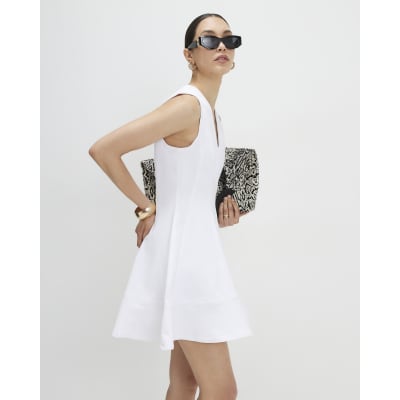 river island white denim dress White Denim Sleeveless Mini Dress