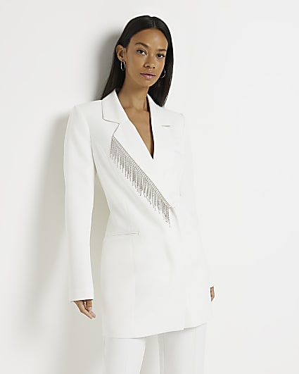 White diamante blazer mini dress
