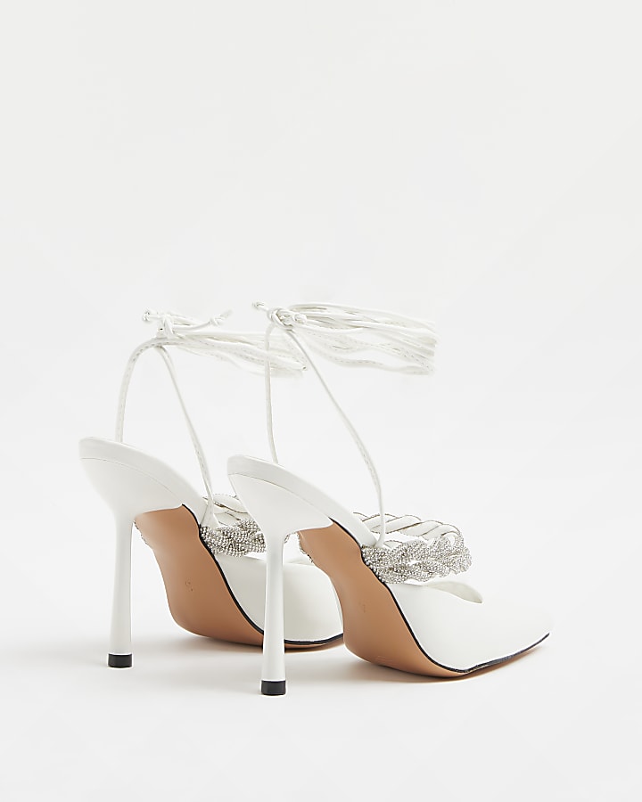 White diamante court shoes
