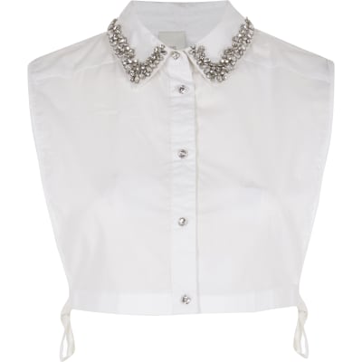 White diamante embellished collar bib