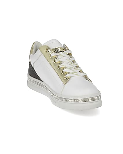 360 degree animation of product White diamante embellished lace-up trainers frame-19