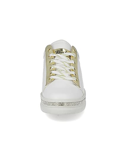 360 degree animation of product White diamante embellished lace-up trainers frame-21