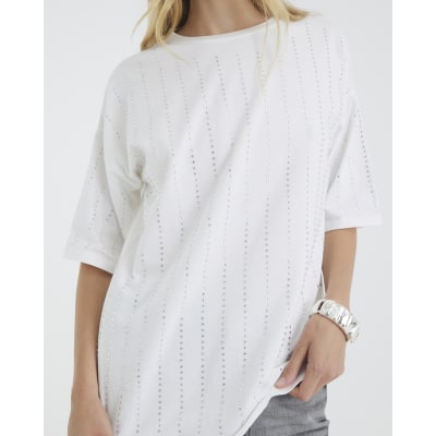 White Diamante Embellished T-shirt