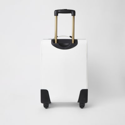 White diamante four wheel suitcase