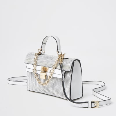 White diamante mini tote bag