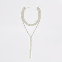 White diamante paved layed necklace