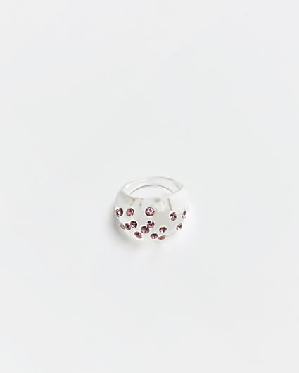 White diamante pearlescent resin ring