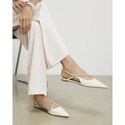 White Diamante Strap Pointed Slingback Shoes
