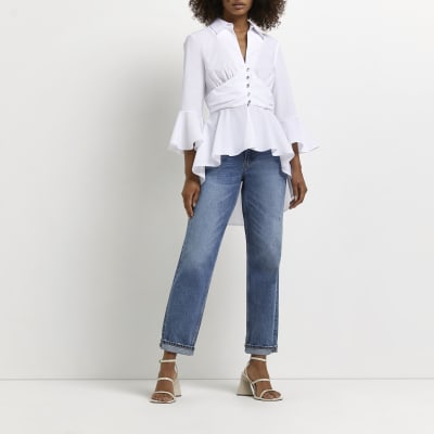 white dip hem shirt
