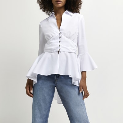 white dip hem shirt