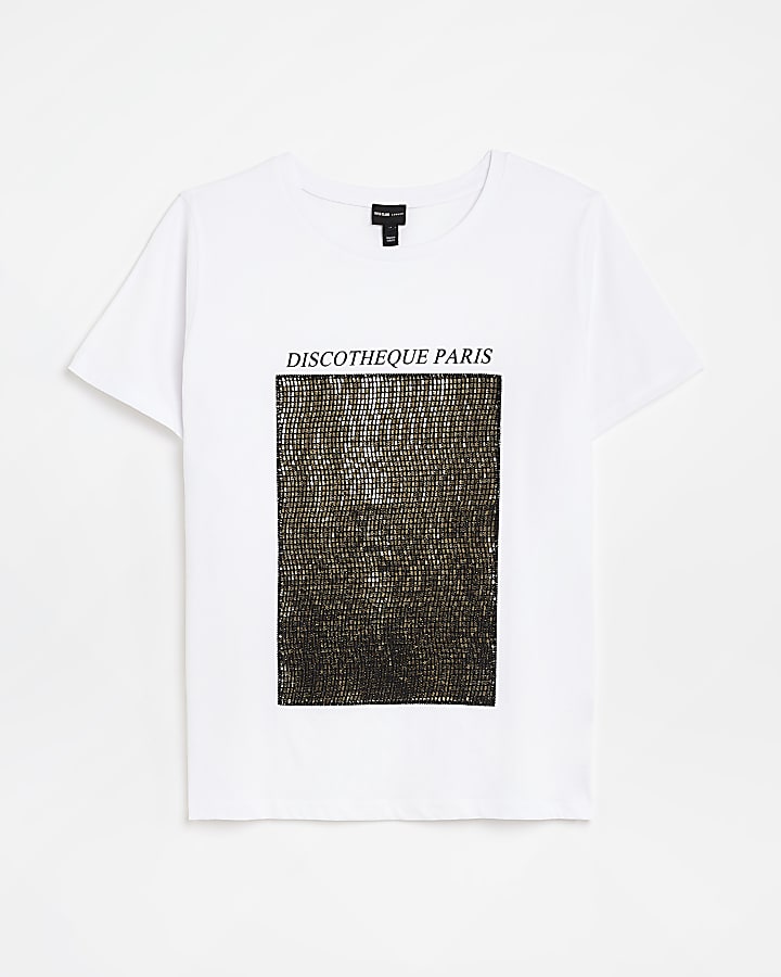 White disco graphic print t-shirt