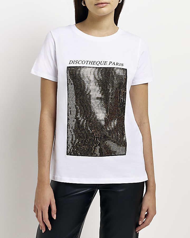 White disco graphic print t-shirt