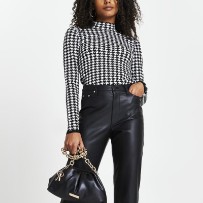 White dogtooth knit high neck top River Island