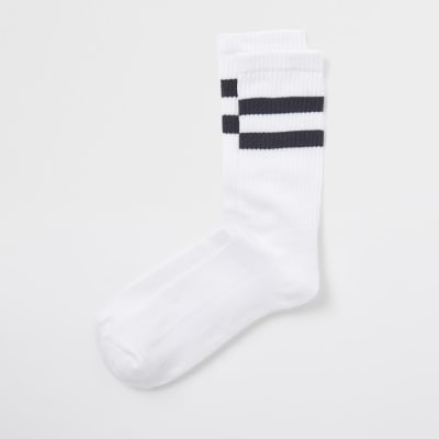 White double stripe tube socks | River Island