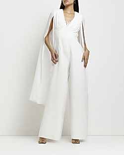 White drape wide leg jumpsuit