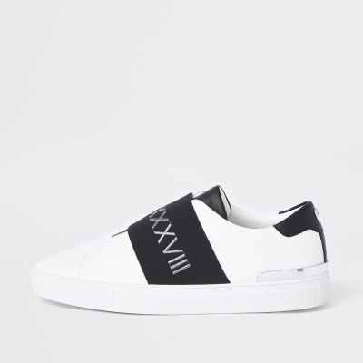 White elastic slip on runner trainers