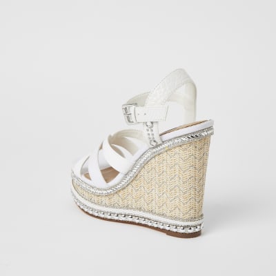 White embellish strappy wide fit wedge sandal