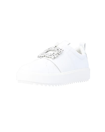360 degree animation of product White embellished buckle trainers frame-0