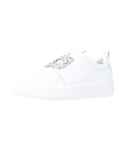360 degree animation of product White embellished buckle trainers frame-1