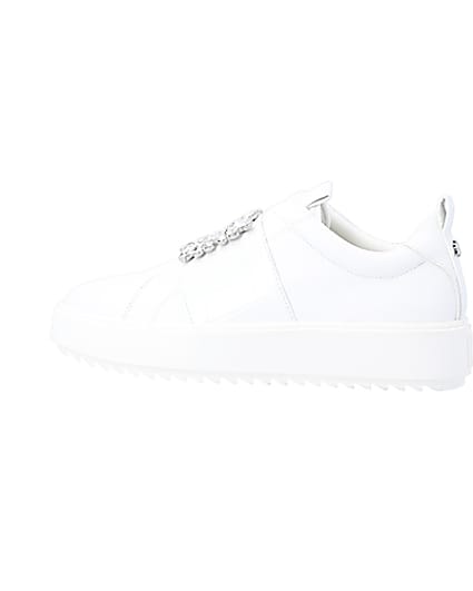 360 degree animation of product White embellished buckle trainers frame-4