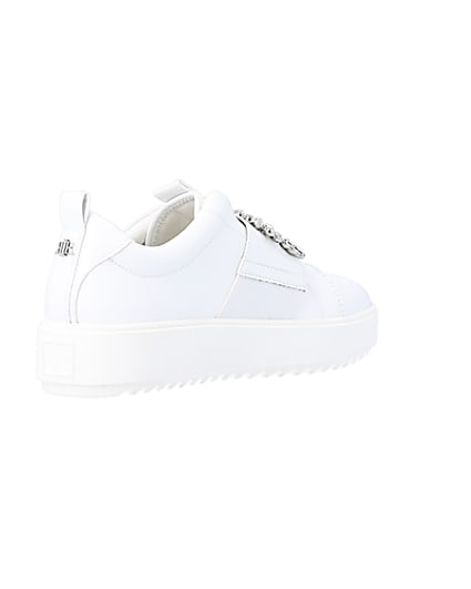 360 degree animation of product White embellished buckle trainers frame-12