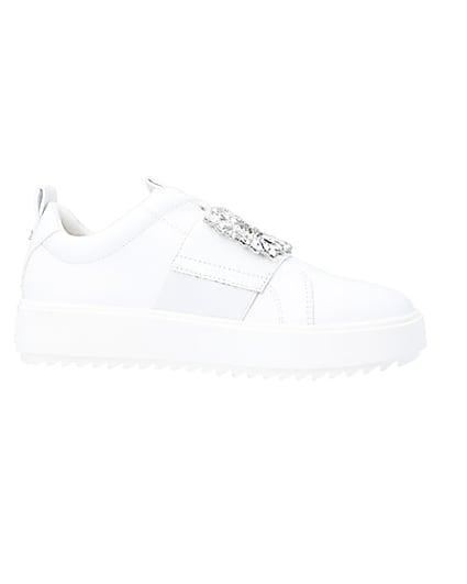 360 degree animation of product White embellished buckle trainers frame-16