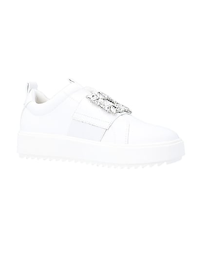 360 degree animation of product White embellished buckle trainers frame-17