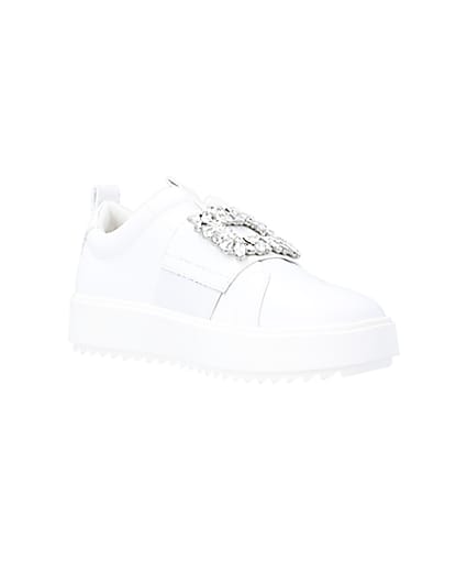 360 degree animation of product White embellished buckle trainers frame-18