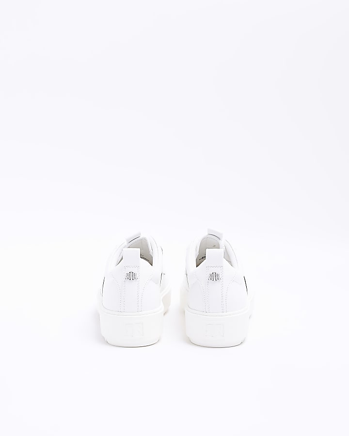 White embellished buckle trainers