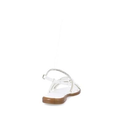 360 degree animation of product White embellished flat sandals frame-10