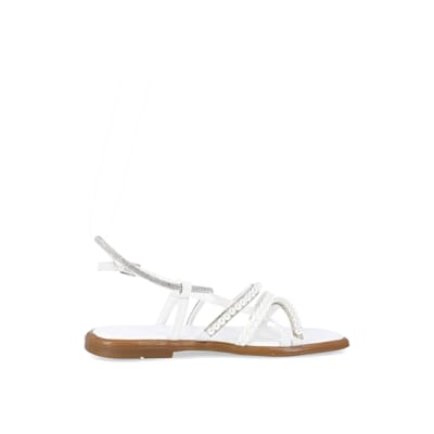 White and silver flat hot sale sandals