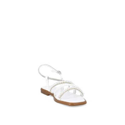 360 degree animation of product White embellished flat sandals frame-19