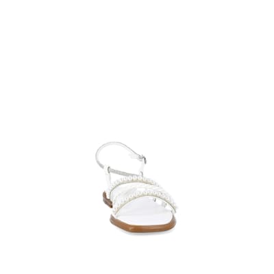 360 degree animation of product White embellished flat sandals frame-20