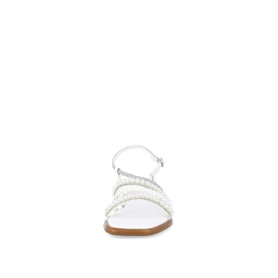 360 degree animation of product White embellished flat sandals frame-21
