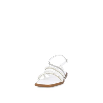 360 degree animation of product White embellished flat sandals frame-22