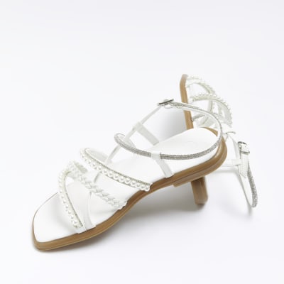 White embellished flat sandals River Island