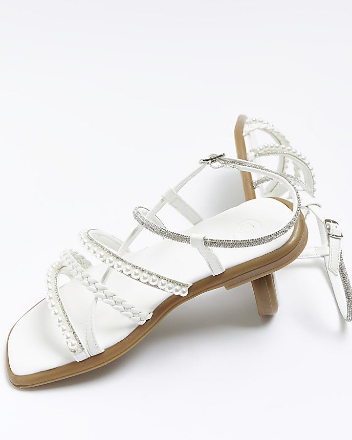 White embellished flat sandals
