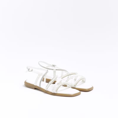 White embellished flat sandals River Island