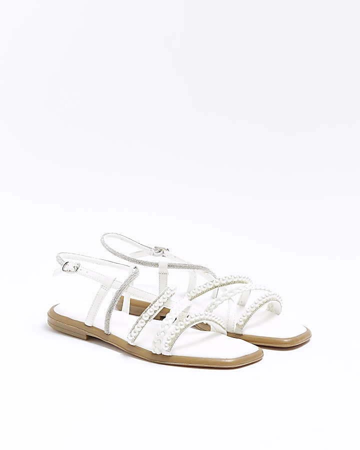 White embellished flat sandals