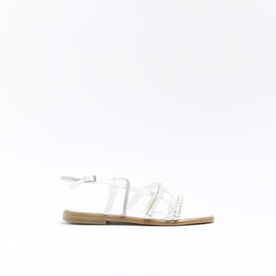 White embellished flat sandals River Island
