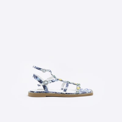 White embellished flat sandals River Island