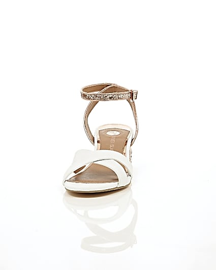 360 degree animation of product White embellished glitter block heel sandals frame-3