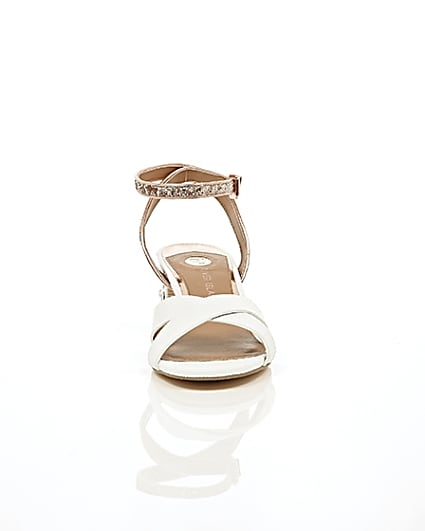 360 degree animation of product White embellished glitter block heel sandals frame-4