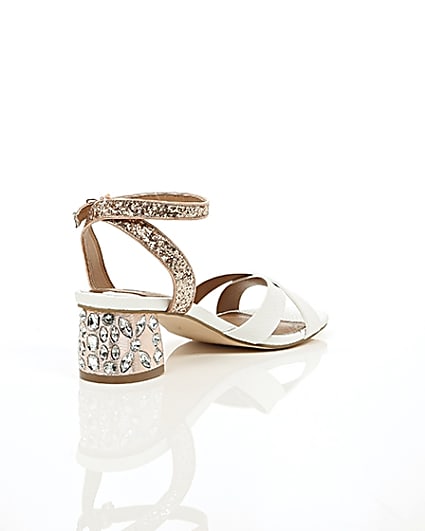 360 degree animation of product White embellished glitter block heel sandals frame-13