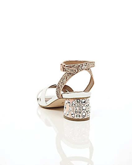 360 degree animation of product White embellished glitter block heel sandals frame-17