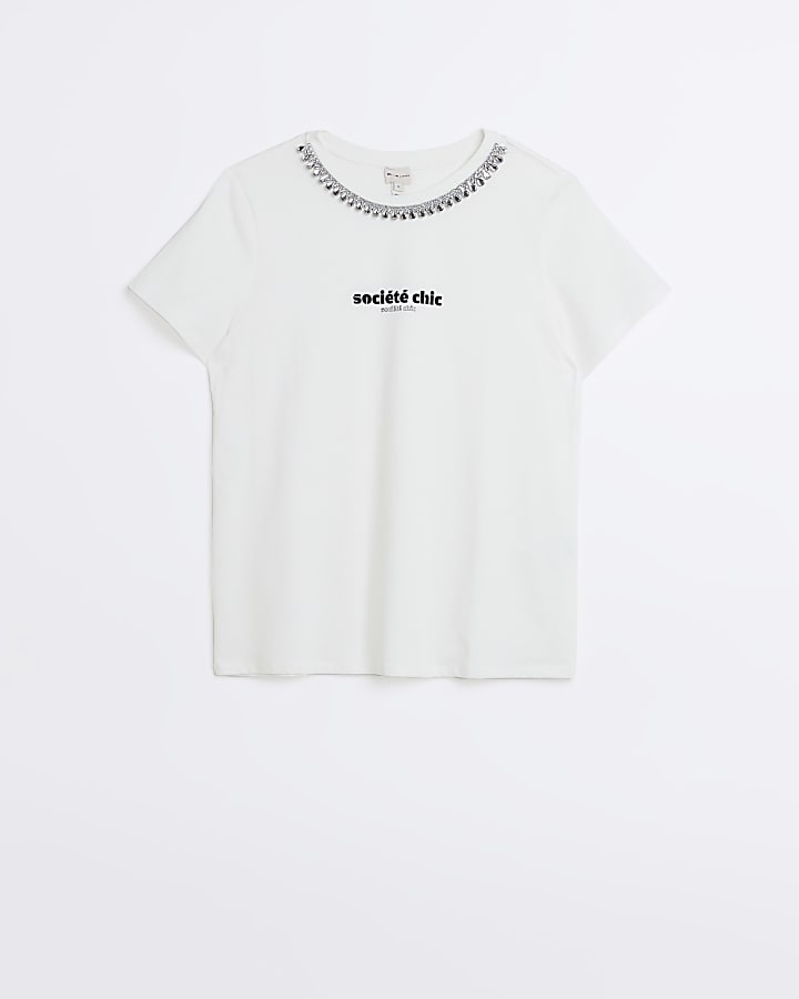 White embellished graphic t-shirt